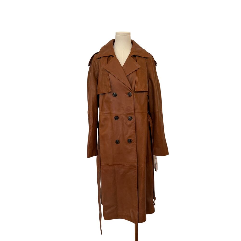 Wilson Leather Genuine NWT Long Leather Brown Double-Breasted Coat Jacket - L - Picture 2 of 10